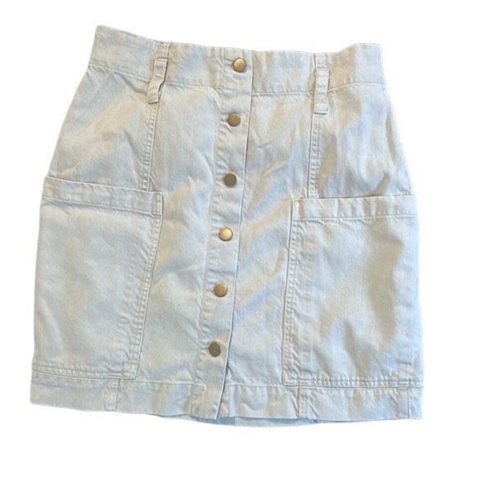 Young Fabulous & Broke Womens Button Fly Front Denim Skirt Olive Stone Wash Larg